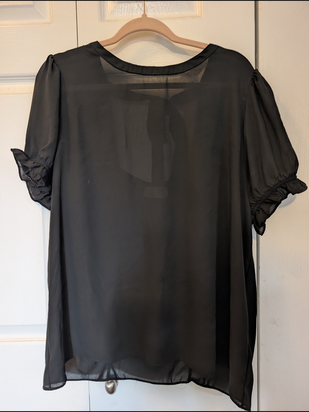 Everleigh Black Sheer Chiffon Tie Back Blouse XL Ruffle Puff Sleeve NWOT